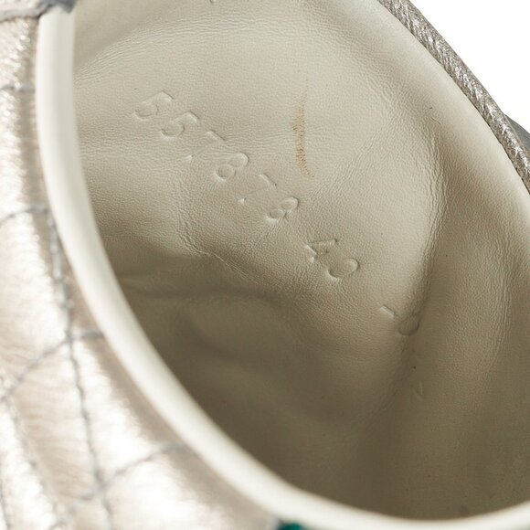 Gucci Ace Silver Quilted-Leather Bee-Webbing Crystal-Platform Sneakers - Picture 13 of 14